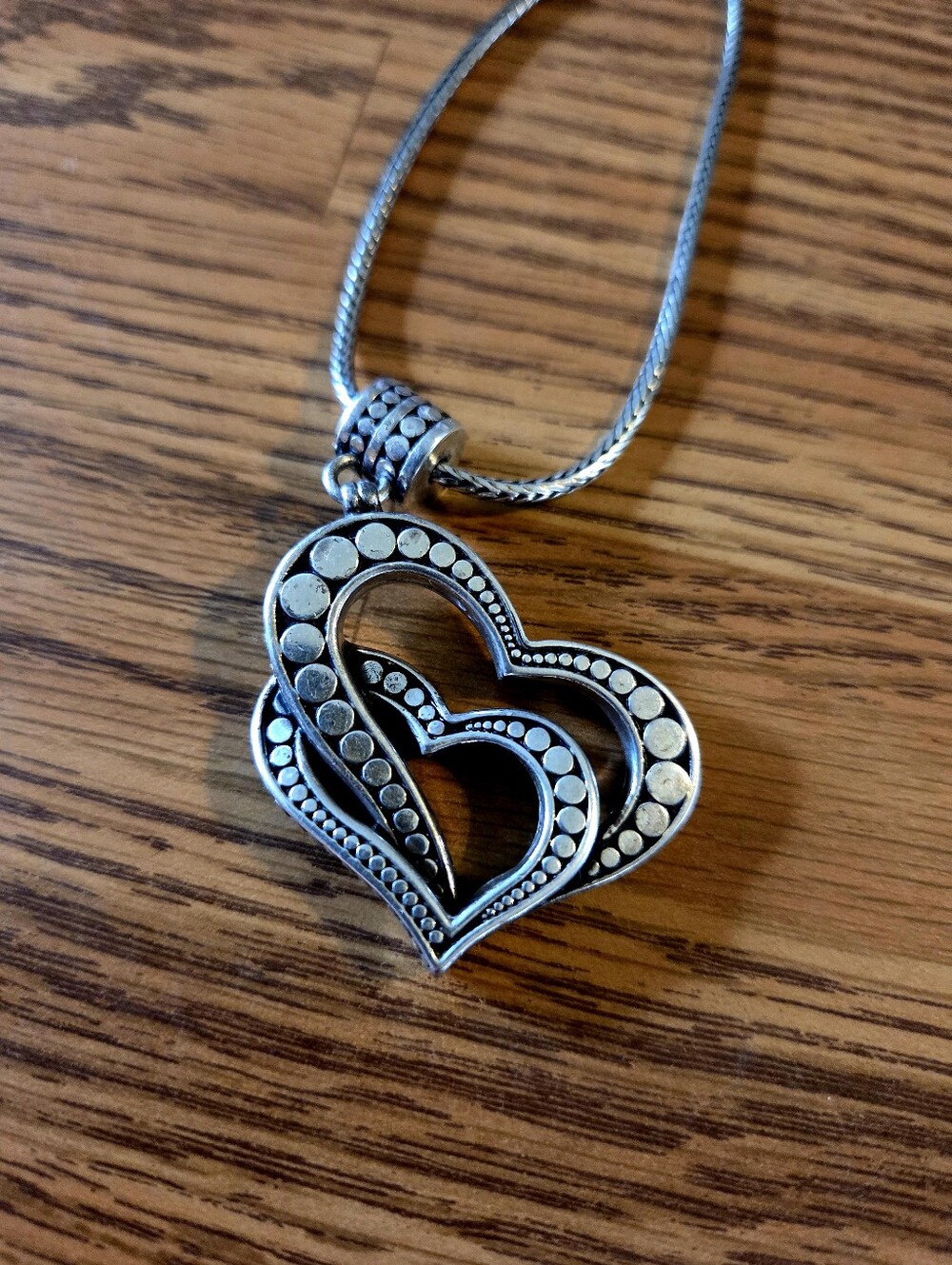 BRIGHTON "Temple Heart" Vintage Silver And Gold Double Heart Necklace - Picture 6 of 10